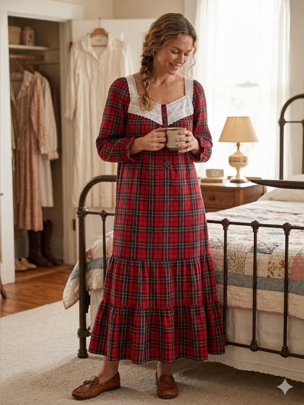 Vintage Victoria’s Secret gold label 90s red plaid lace nightgown EUC size L